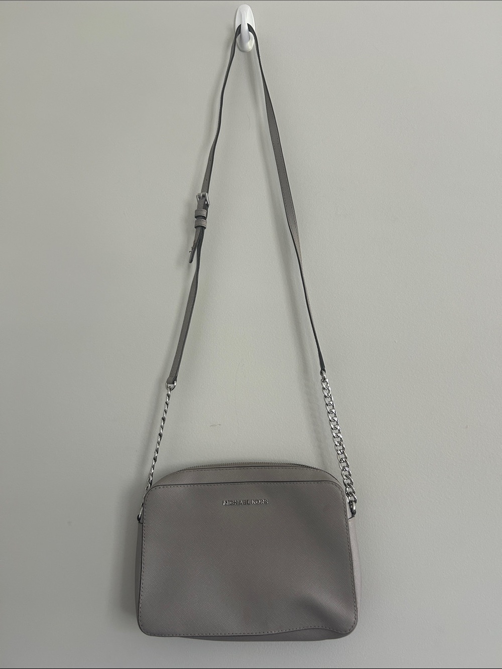 Michael Kors Gray Leather Crossbody with Chain Strap